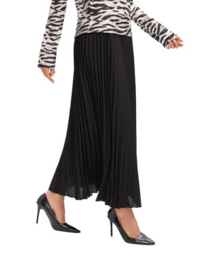 luxandivy Black Pleated Lightweight Skirt for Women – Flowy Solid Midi Skirt