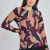 Abstract Burgundy Camel Knit Top
