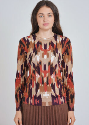 luxandivy Abstract Citrus Hue Knit Sweater for Women – Vibrant Color Block Pullover