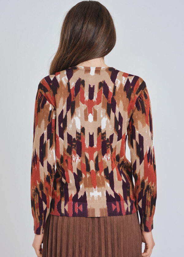 luxandivy Abstract Citrus Hue Knit Sweater for Women – Vibrant Color Block Pullover - Image 2