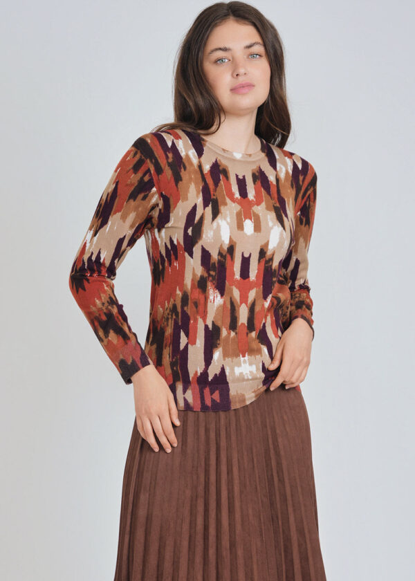luxandivy Abstract Citrus Hue Knit Sweater for Women – Vibrant Color Block Pullover - Image 3