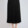 luxandivy Black Pleated Suede Midi Skirt for Women – Soft Faux Suede A-Line Skirt