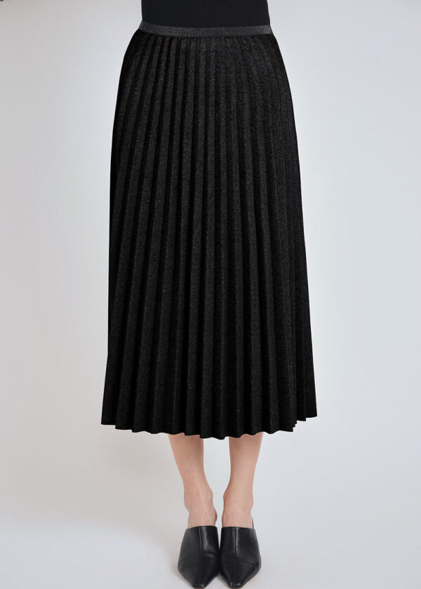 luxandivy Black Pleated Suede Midi Skirt for Women – Soft Faux Suede A-Line Skirt