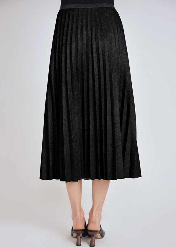 luxandivy Black Pleated Suede Midi Skirt for Women – Soft Faux Suede A-Line Skirt - Image 2