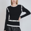 Ribbed Knit Sweater with White Button Bands
