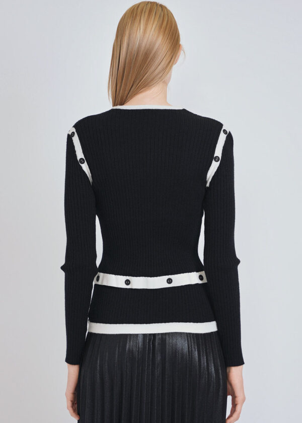 Ribbed Knit Sweater with White Button Bands - Image 2