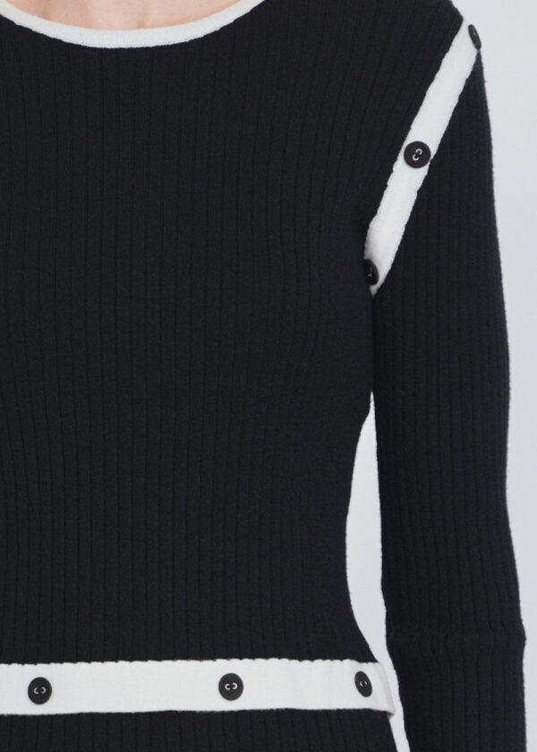 Ribbed Knit Sweater with White Button Bands - Image 3
