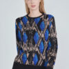 luxandivy Blue Diamond Knit Sweater for Women – Cozy Geometric Pattern Pullover