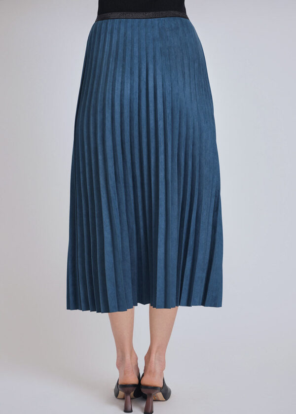 luxandivy Blue Pleated Midi Skirt for Women – Flowy Solid A-Line Skirt - Image 2