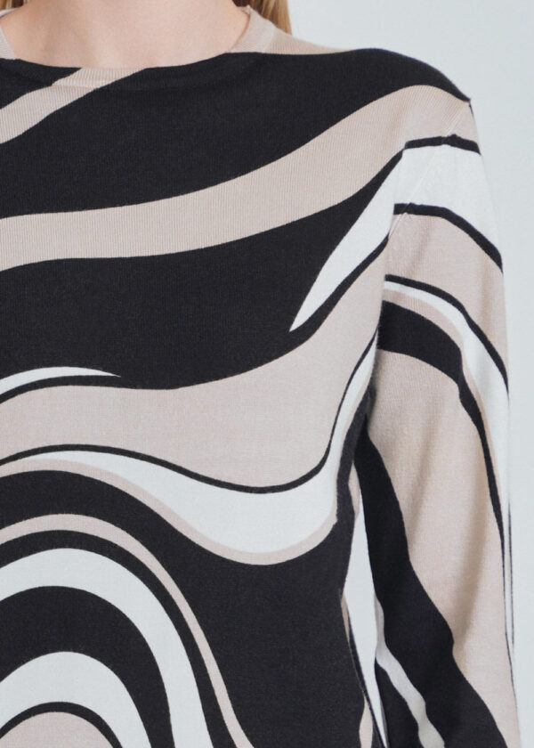 luxandivy Brown Abstract Knit Sweater for Women – Cozy Artistic Pullover Jumper - Image 3