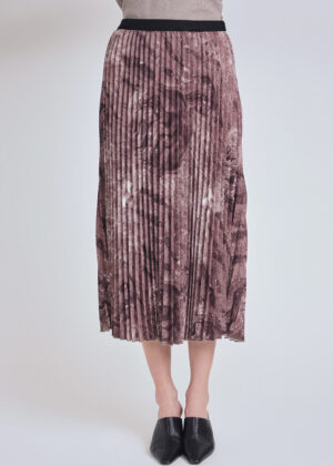 luxandivy Brown Ambiance Pleated Midi Skirt for Women – Elegant Flowy A-Line Skirt
