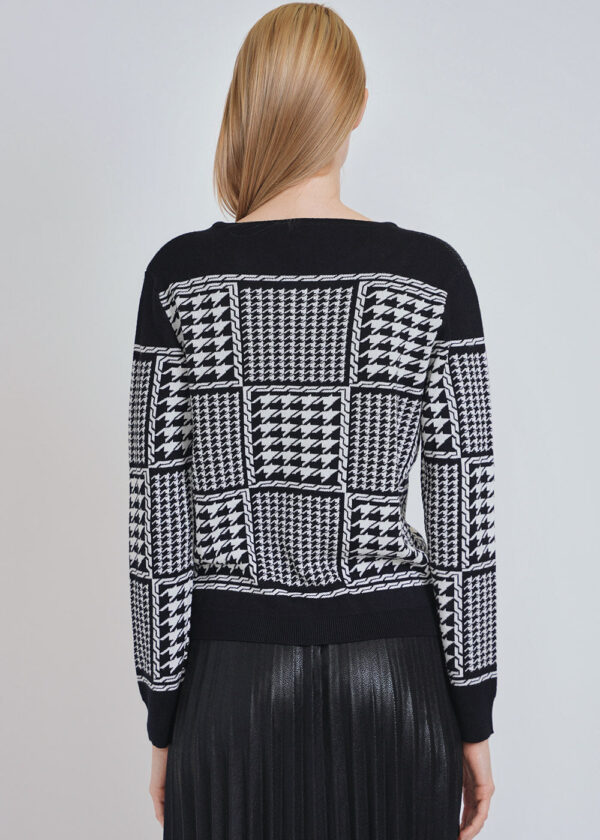 luxandivy Buttoned Monochrome Cardigan for Women – Black and White Knit Sweater Jacket - Image 2