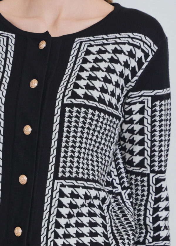 luxandivy Buttoned Monochrome Cardigan for Women – Black and White Knit Sweater Jacket - Image 3