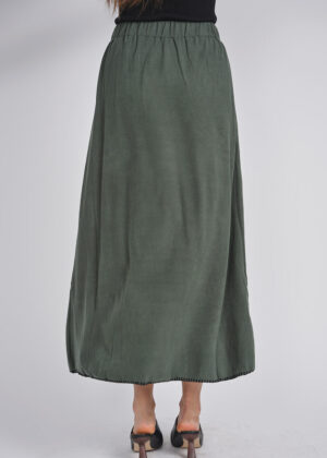 luxandivy Classic Green Skirt for Women – Tailored Midi Skirt with Contrast Black Stitching