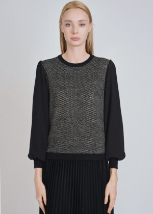 luxandivy Dual Tone Puffy Sleeve Sweater for Women – Chic Two-Tone Balloon Sleeve Pullover