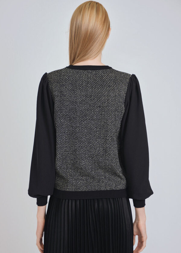 luxandivy Dual Tone Puffy Sleeve Sweater for Women – Chic Two-Tone Balloon Sleeve Pullover - Image 2