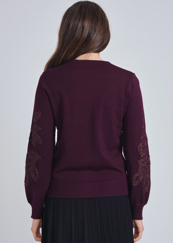 luxandivy Burgundy Knit Sweater for Women – Statement Sleeve Pullover with Textured Detail - Image 2
