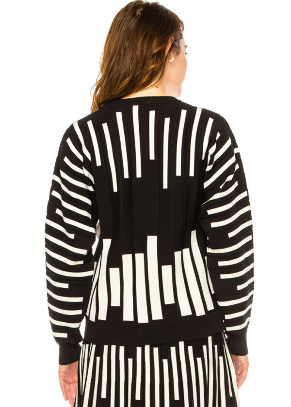 Knit Black and White Stripe Sweater - Image 2