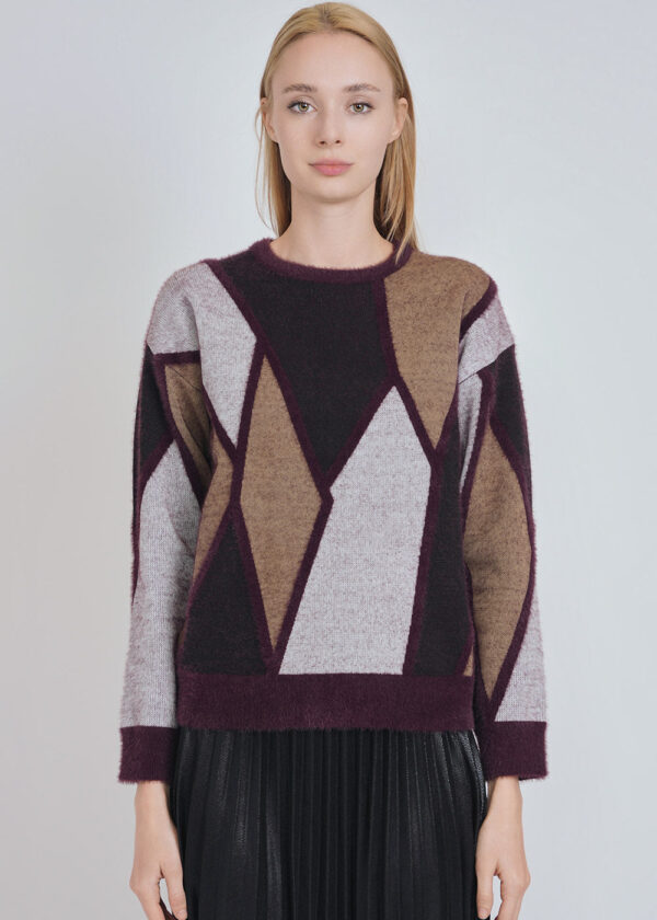 Mixed Hue Fuzzy Burgundy Sweater - Image 3