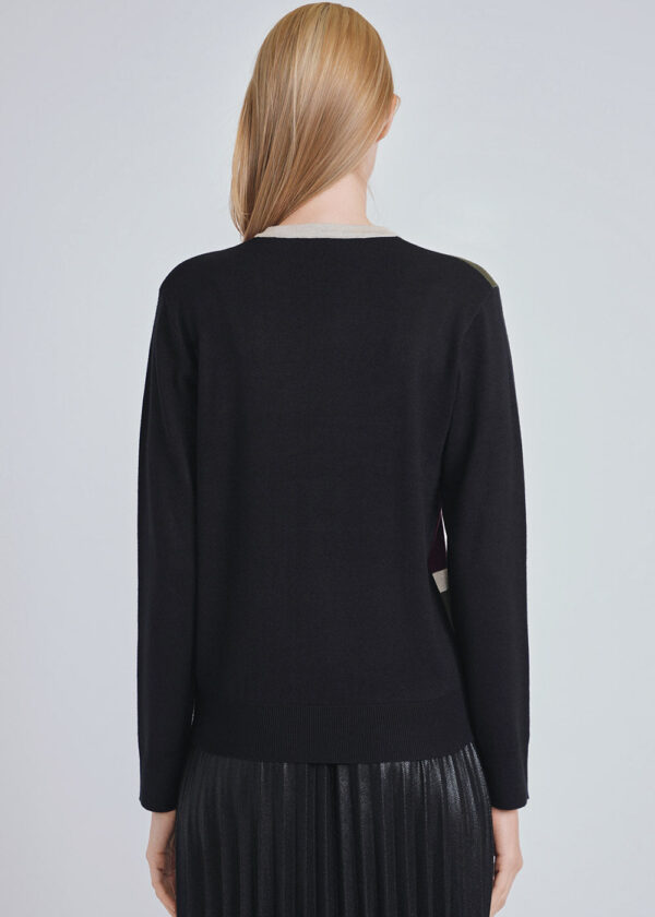 luxandivy Mosaic Color Block Knit Sweater for Women – Bold Geometric Pullover Jumper - Image 2
