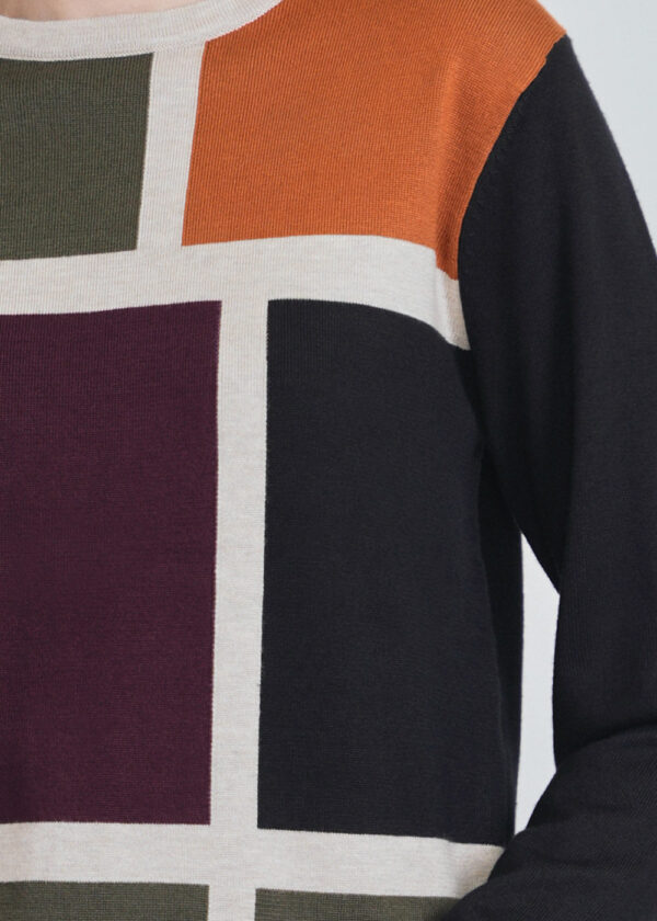 luxandivy Mosaic Color Block Knit Sweater for Women – Bold Geometric Pullover Jumper - Image 3