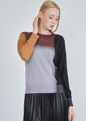 luxandivy Multicolor Fusion Knit Sweater for Women – Vibrant Chunky Color Block Pullover
