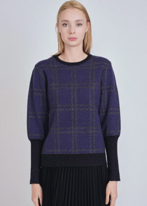 Navy Knit Sweater with High Sleeve Design