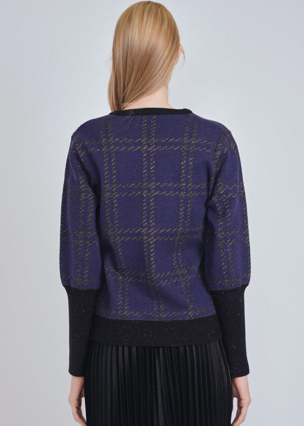 Navy Knit Sweater with High Sleeve Design - Image 2