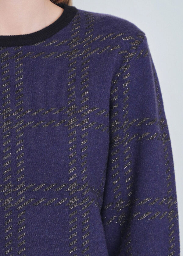 Navy Knit Sweater with High Sleeve Design - Image 3