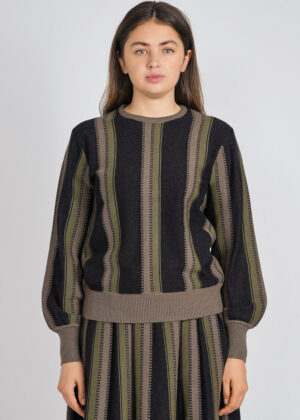 Olive Knit Sweater with Black Lanes