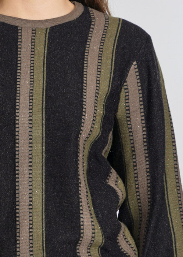 Olive Knit Sweater with Black Lanes - Image 2