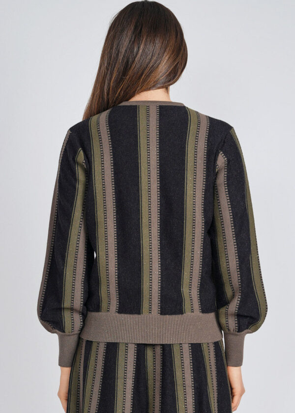 Olive Knit Sweater with Black Lanes - Image 3