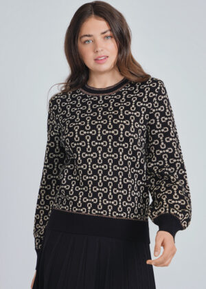 Printed Charm Black Knit Sweater