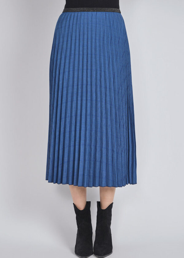 luxandivy Royal Blue Plaid Pleated Midi Skirt for Women – Classic Checkered A-Line Skirt - Image 2