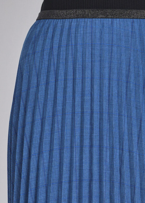 luxandivy Royal Blue Plaid Pleated Midi Skirt for Women – Classic Checkered A-Line Skirt - Image 3