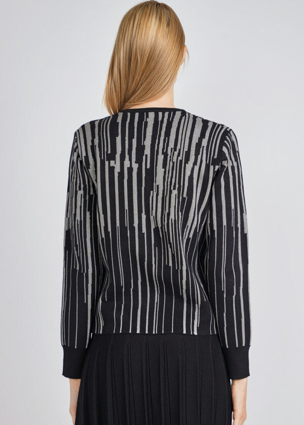 luxandivy Silver Lined Black Knit Top for Women – Elegant Metallic Trim Sweater Blouse - Image 2