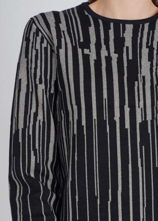 luxandivy Silver Lined Black Knit Top for Women – Elegant Metallic Trim Sweater Blouse - Image 3